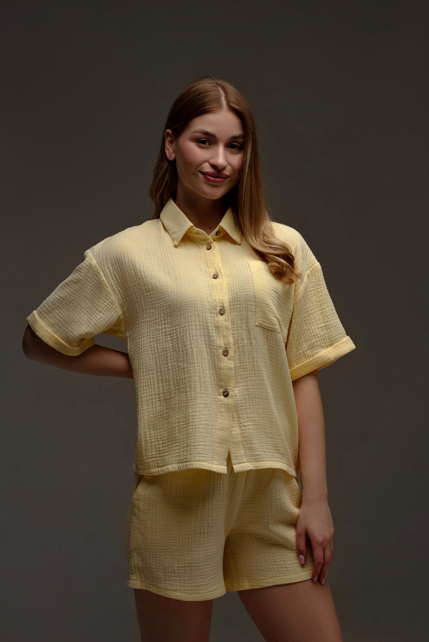Купити красиву жовту бавовняну піжаму для дівчини на подарунок