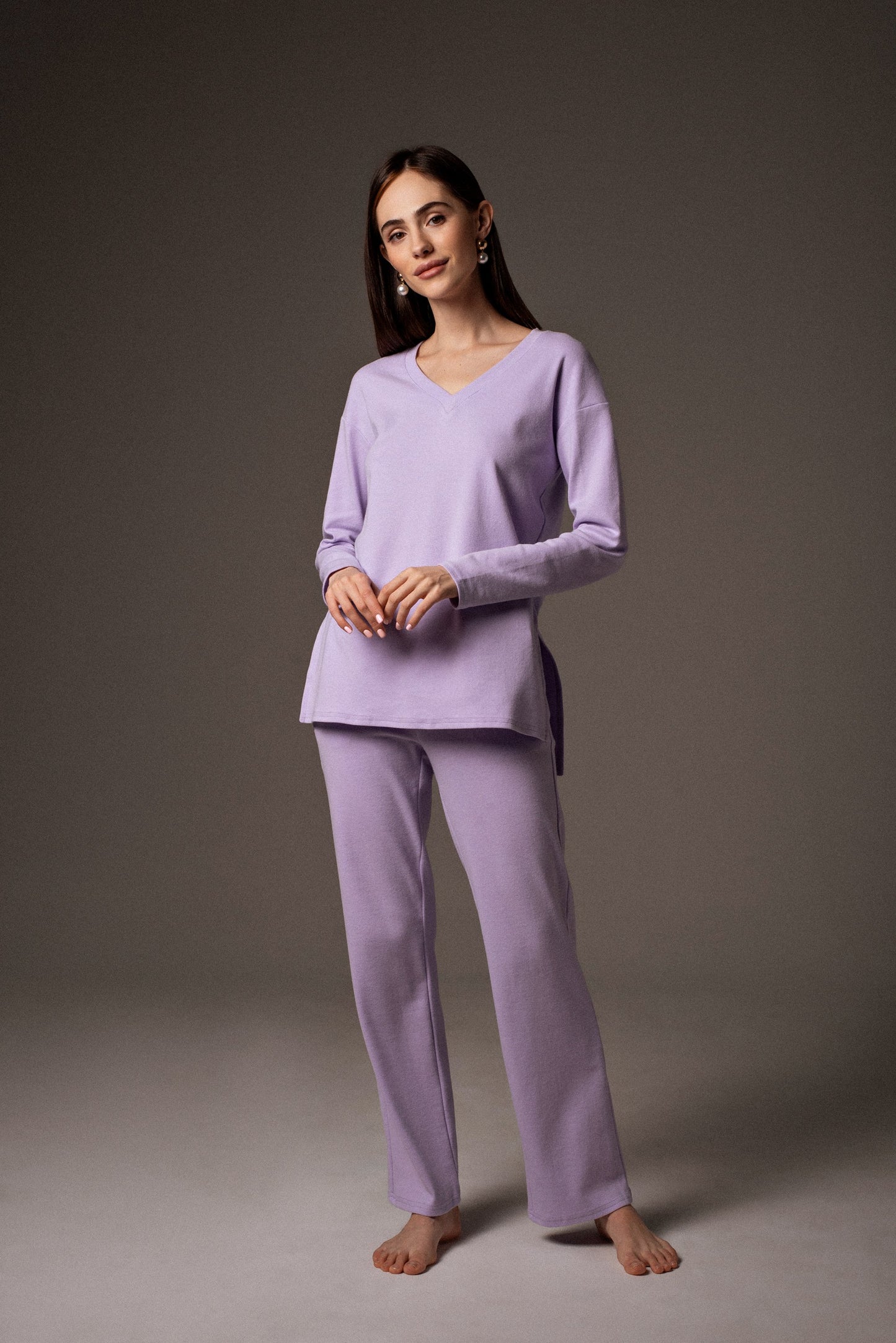 жіночий домашній бузковий костюм піжама, комплект: штани та світшот[175 см]